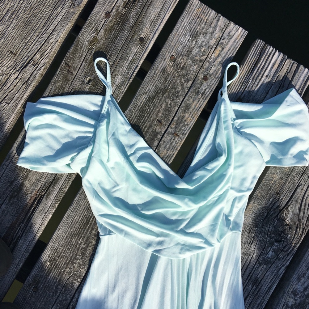 blue mint sea foam dress length maxi